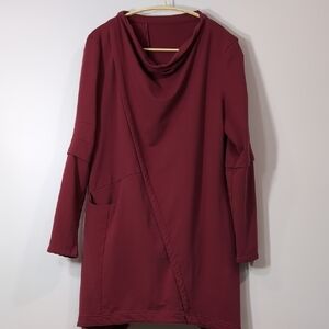 Handmade Dark Red Long Sleeve Stretchy Tunic Dress With Pocket Size M